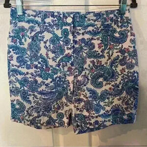 Talbots Womens Blue and Pink Paisley Print Cotton Shorts, 6.5” inseam Size 4 EUC